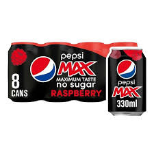 Pepsi Max Raspberry No Sugar Cola Cans 8x330ml
