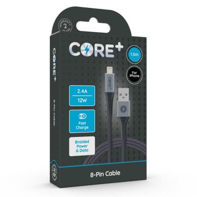 Core+ USB - 8-Pin Braided Cable for iPhone Grey