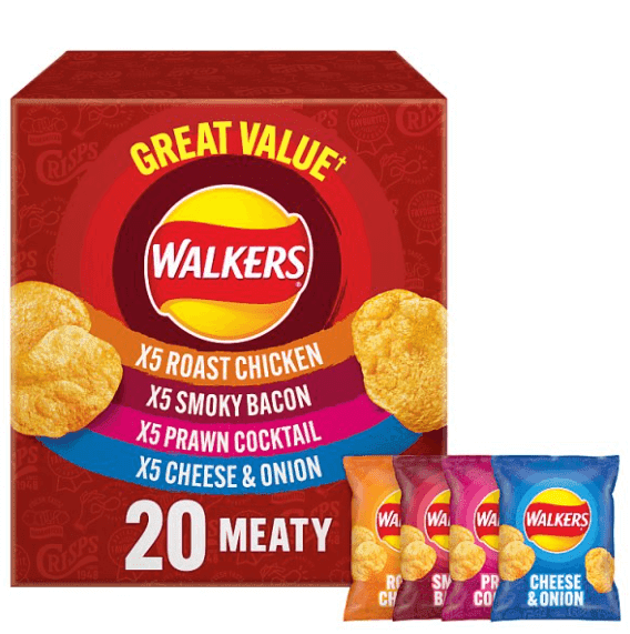 Walkers Meaty Variety Multipack Crisps Box 20 x 25g