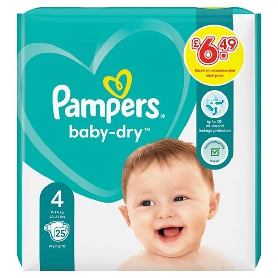 Pampers Baby-Dry Size 4, 25 Nappies, 9-14kg