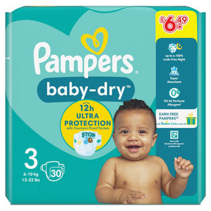 Pampers Baby-Dry Size 3, 30 Nappies, 6-10kg