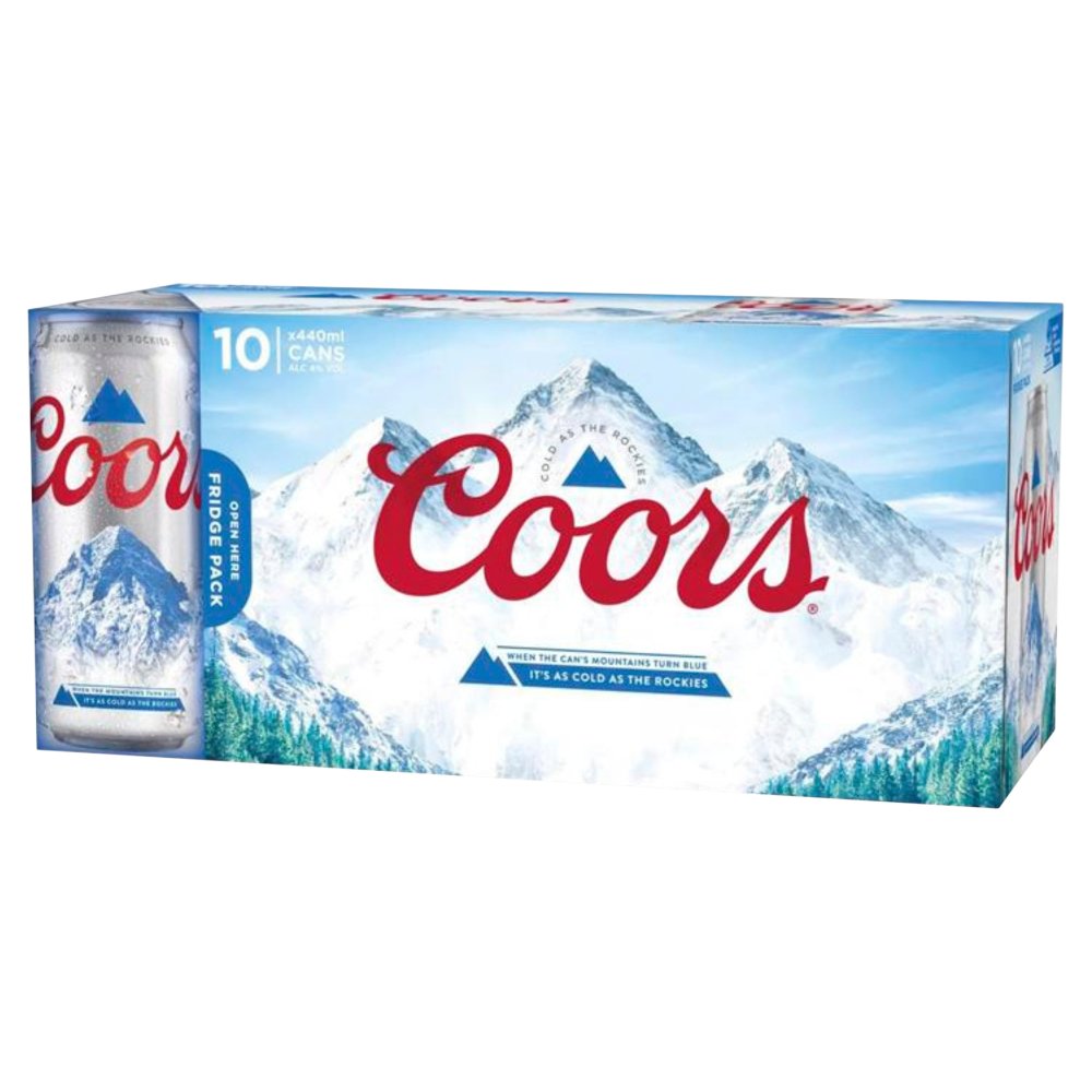 Coors Lager Beer Fridge Pack 10 x 440ml Can 3.4% abv