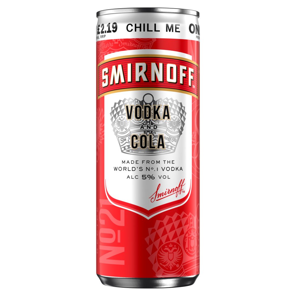 Smirnoff No.21 Vodka and Cola 5% abv Ready to Drink Premix 250ml