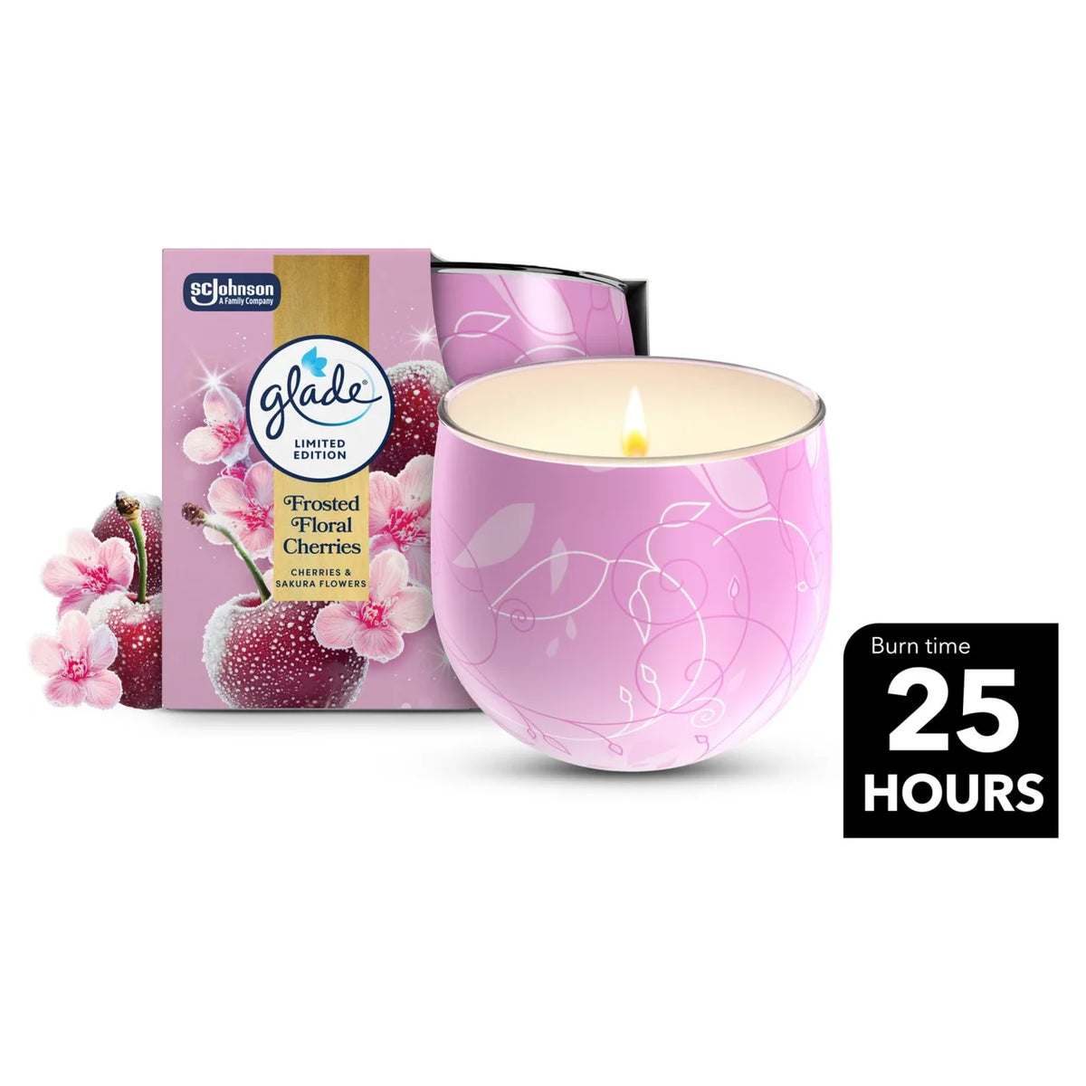 Glade Festive Candle Frosted Floral Cherries 108g