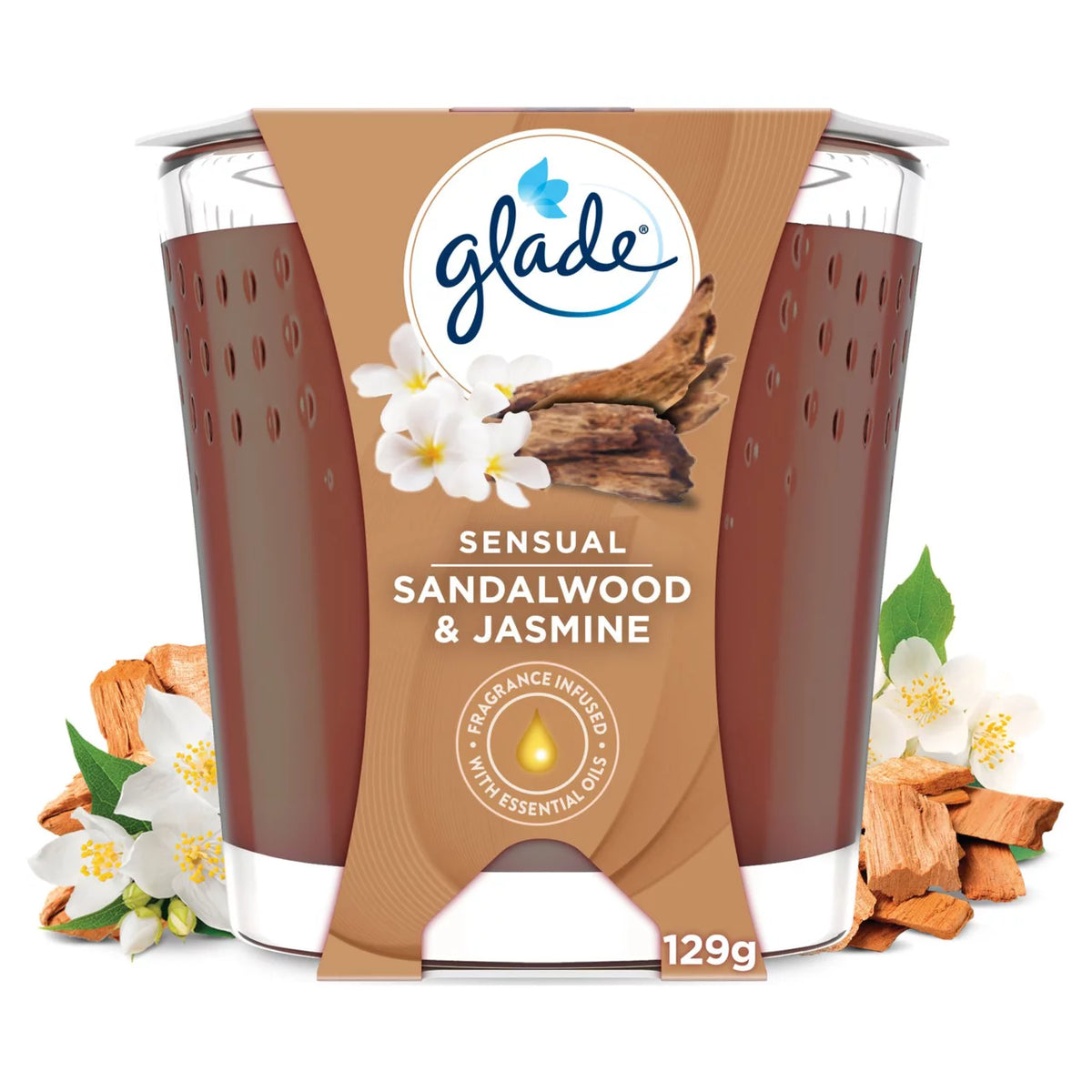 Glade Small Scented Candle, Sandalwood & Jasmine 112g