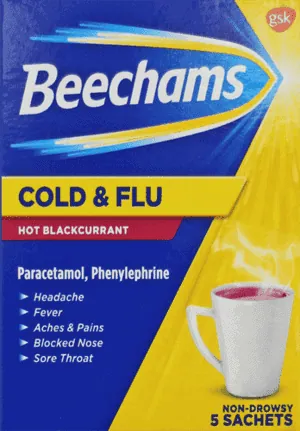 Beechams Cold & Flu Hot Blackcurrant 5’s