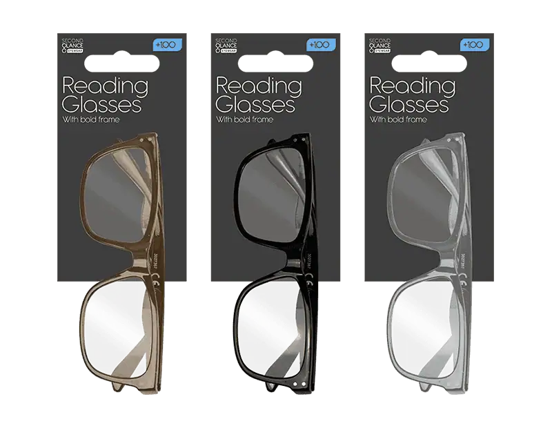 Reading Glasses – Bold Frame – Assorted Colours & Strengths