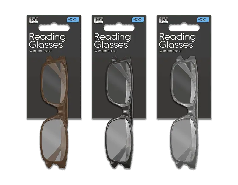 Reading Glasses – Slim Frame – Assorted Colours & Strengths