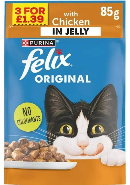 FELIX Original Chicken in Jelly Wet Cat Food 85g (3 single pouches 255g)