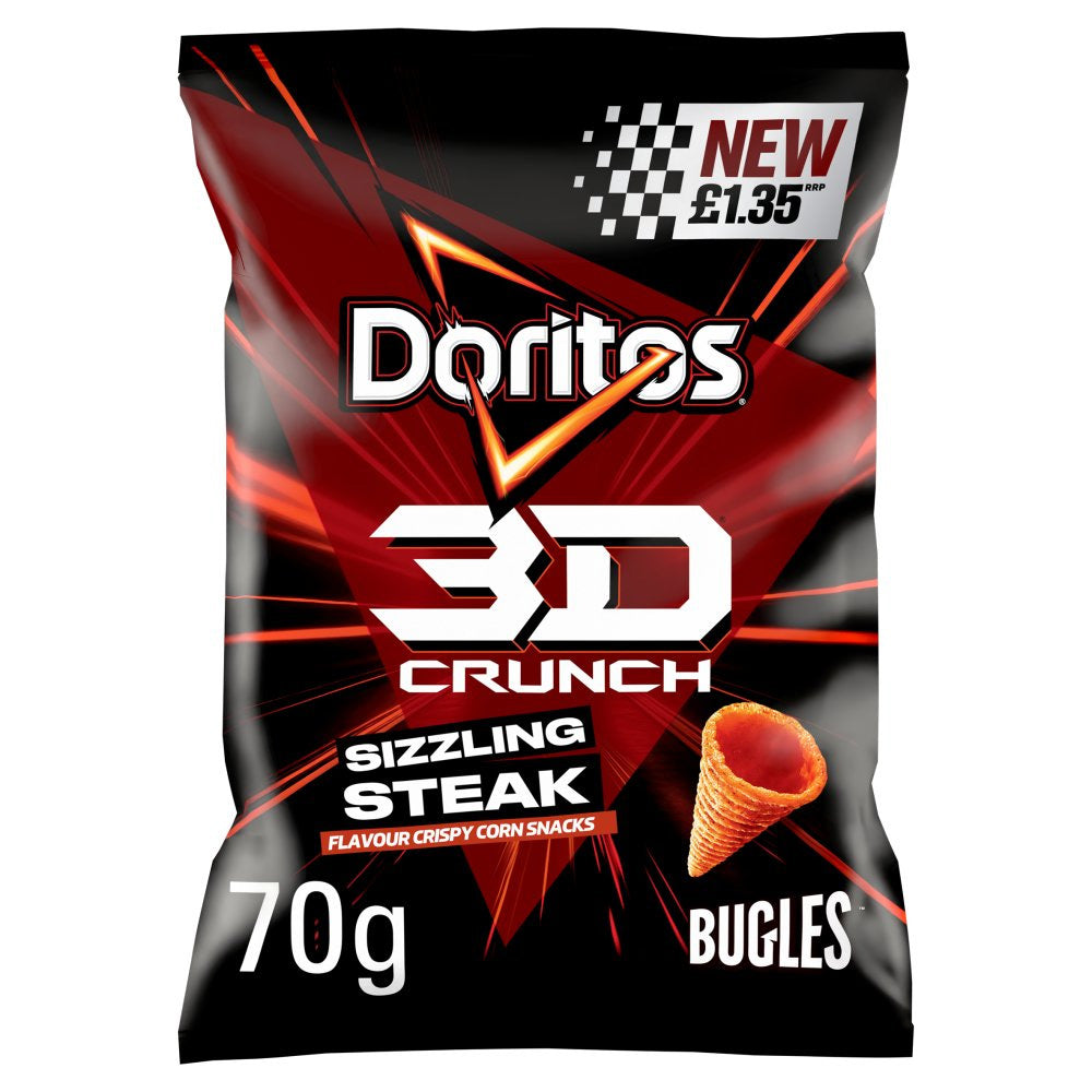 Doritos 3D Steak Crunch Sizzling Crisps 70g NEW