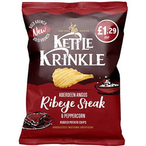 Kettle Krinkle Aberdeen Angus Ribeye Steak & Peppercorn Ridged Potato Chips 80g