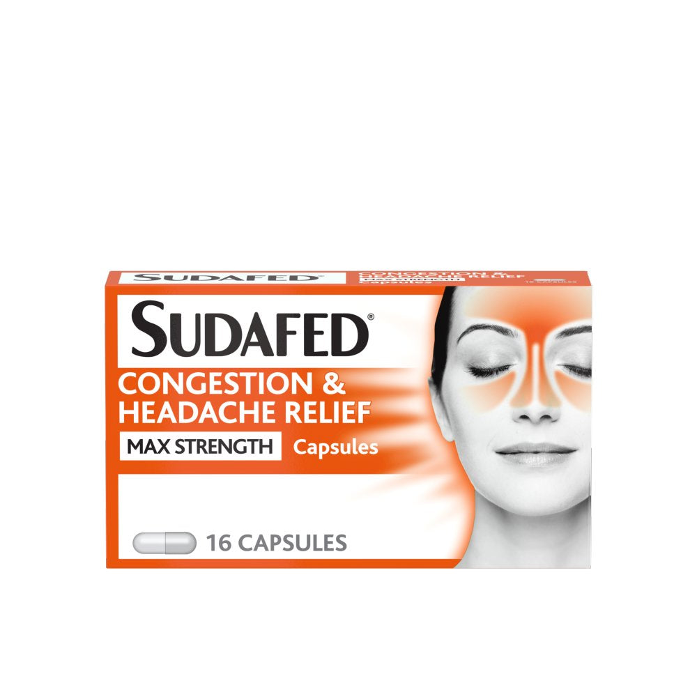 Sudafed Congestion & Headache Relief Max Strength 16 Capsules