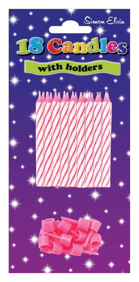 Pink & White 18 Candles & Holders