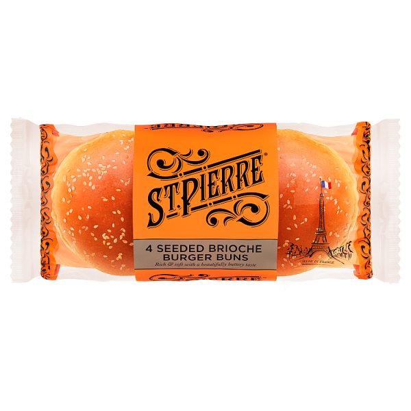 St Pierre 4 Seeded Brioche Burger Buns Pre-Sliced