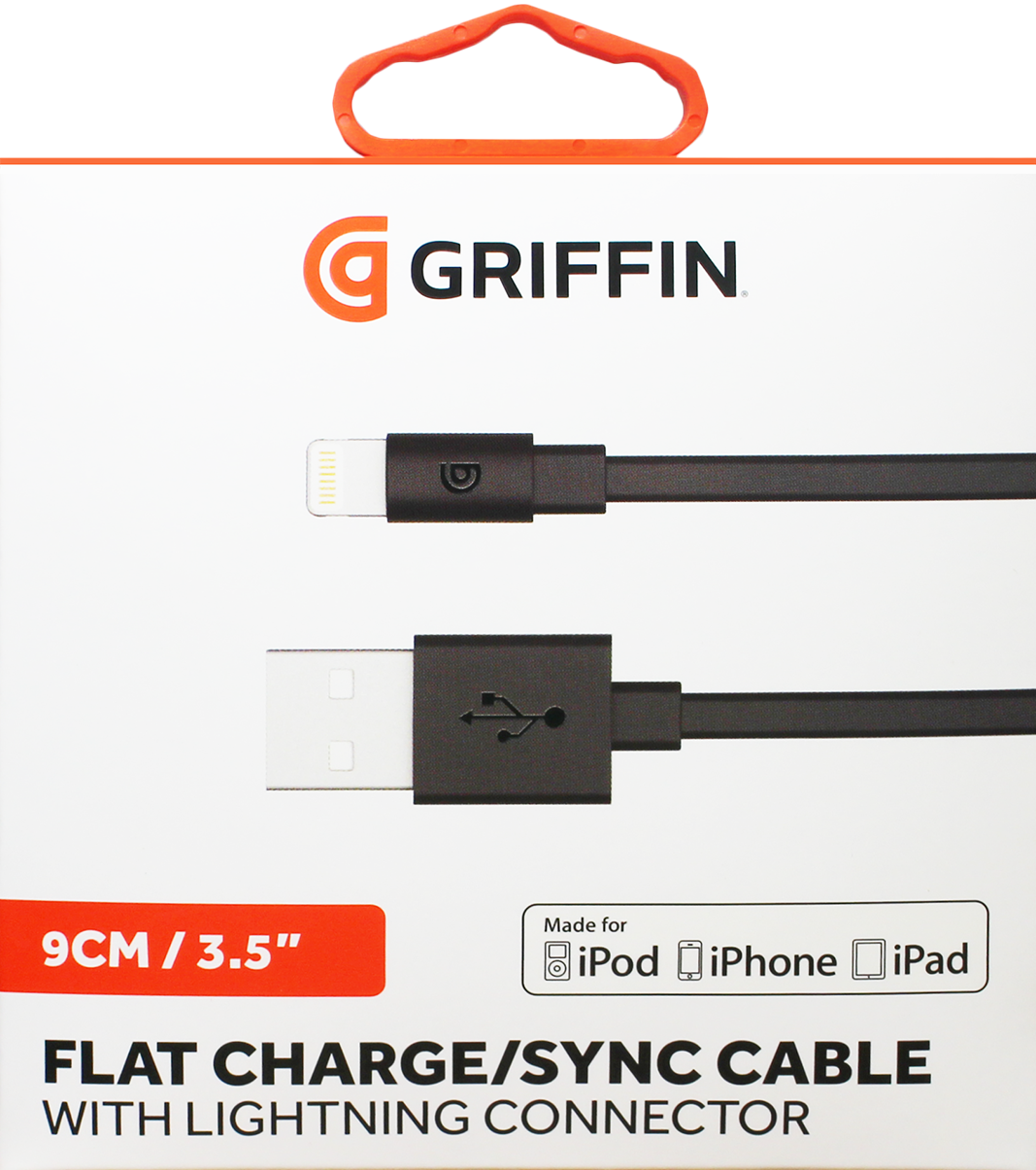 Griffin Charge & Sync Flat Lightning Cable 9cm - Black