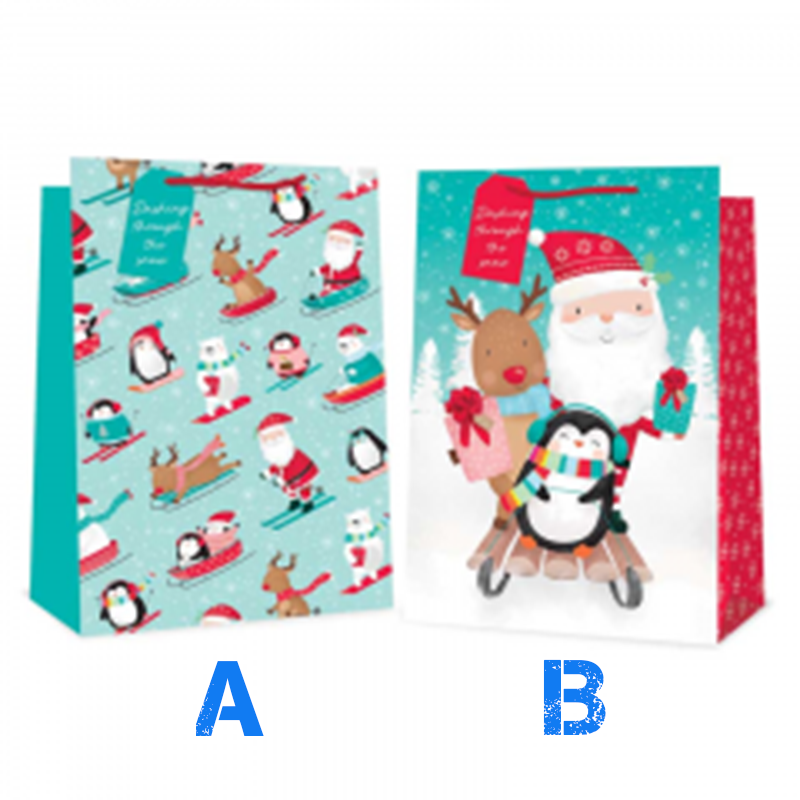 Christmas Gift Bag Sledging Characters 2 Assorted Designs