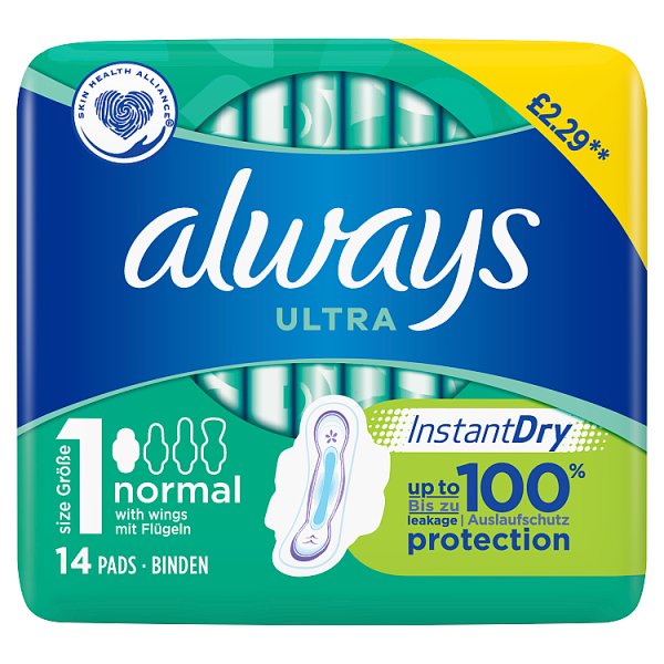 Always Ultra Normal (Size 1) Sanitary Towels Wings 14 Pads