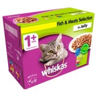 Whiskas Adult 1+ Wet Cat Food Pouches Fish and Meat in Jelly 12 x 100g