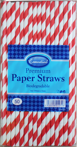 Essentials Biodegradable 50 Striped Red & White Paper Straws