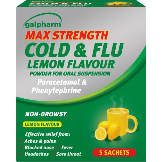 Galpharm Max Strength Cold and Flu Lemon Flavour 5 Sachets