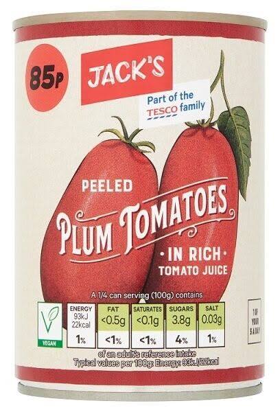 Jack's Peeled Plum Tomatoes in Rich Tomato Juice 400g