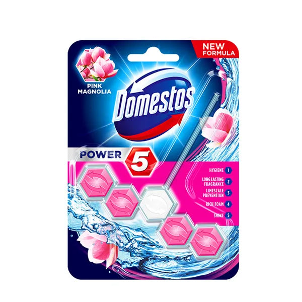 Domestos Power 5 Toilet Rim Block Pink Magnolia 55g